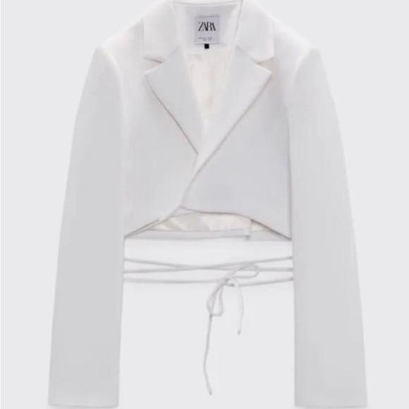 Zara NWOT Woman Cropped blazer with V-neck White | Size XS - Picture 5 of 10
